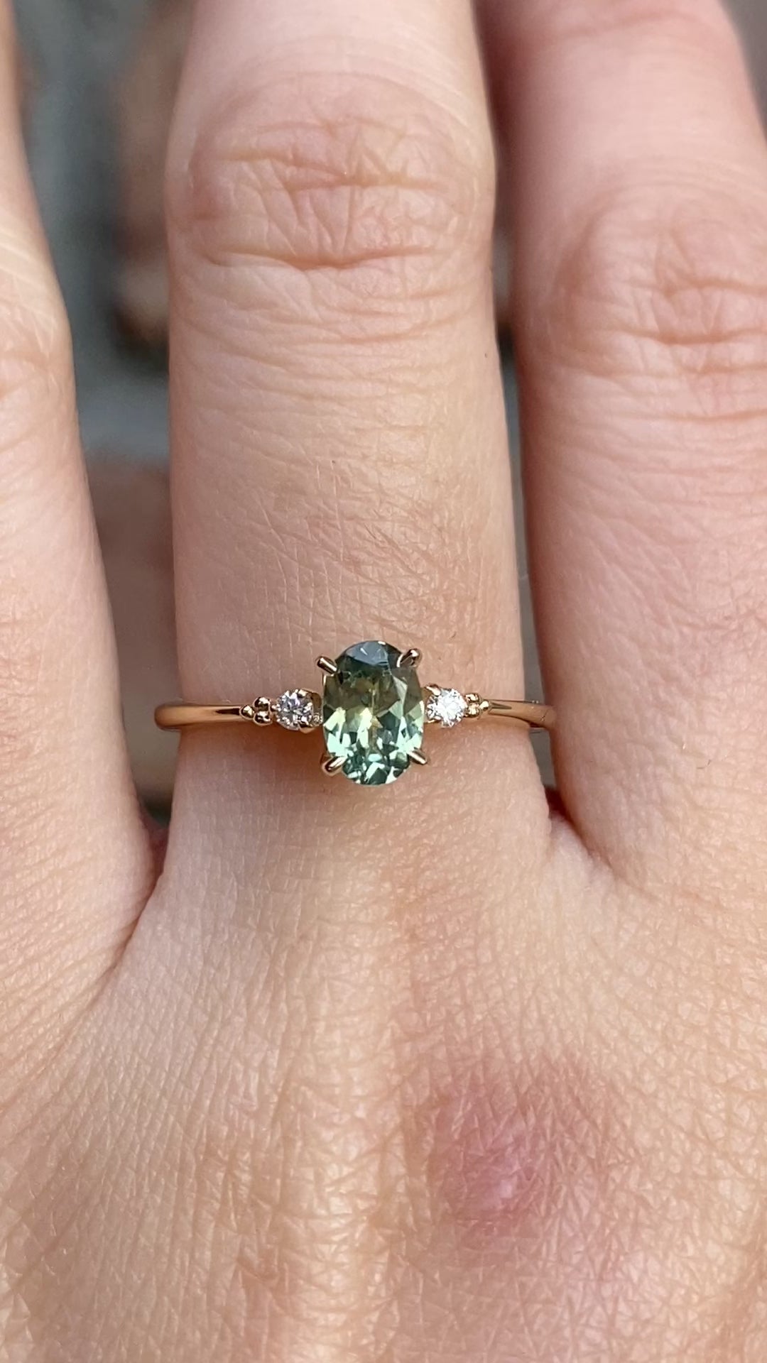 Estel Ring 6.5mm 0.70ct Oval Light Green Montana Sapphire 14K Yellow Gold