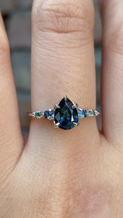 Estel Fleur Ring, 1.05ct Green Montana Sapphire, 14K White Gold (One of a kind)