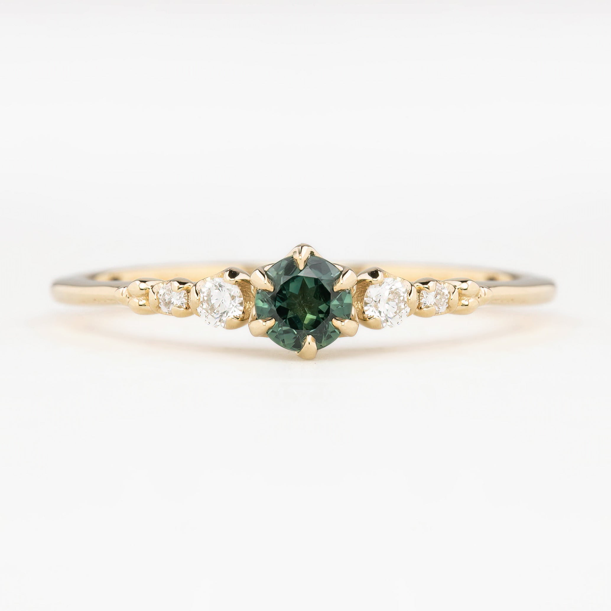 【即日配送】エステルフルールリング ・0.30ct・クイーンズランド産ブルーグリーンサファイア・K14YG