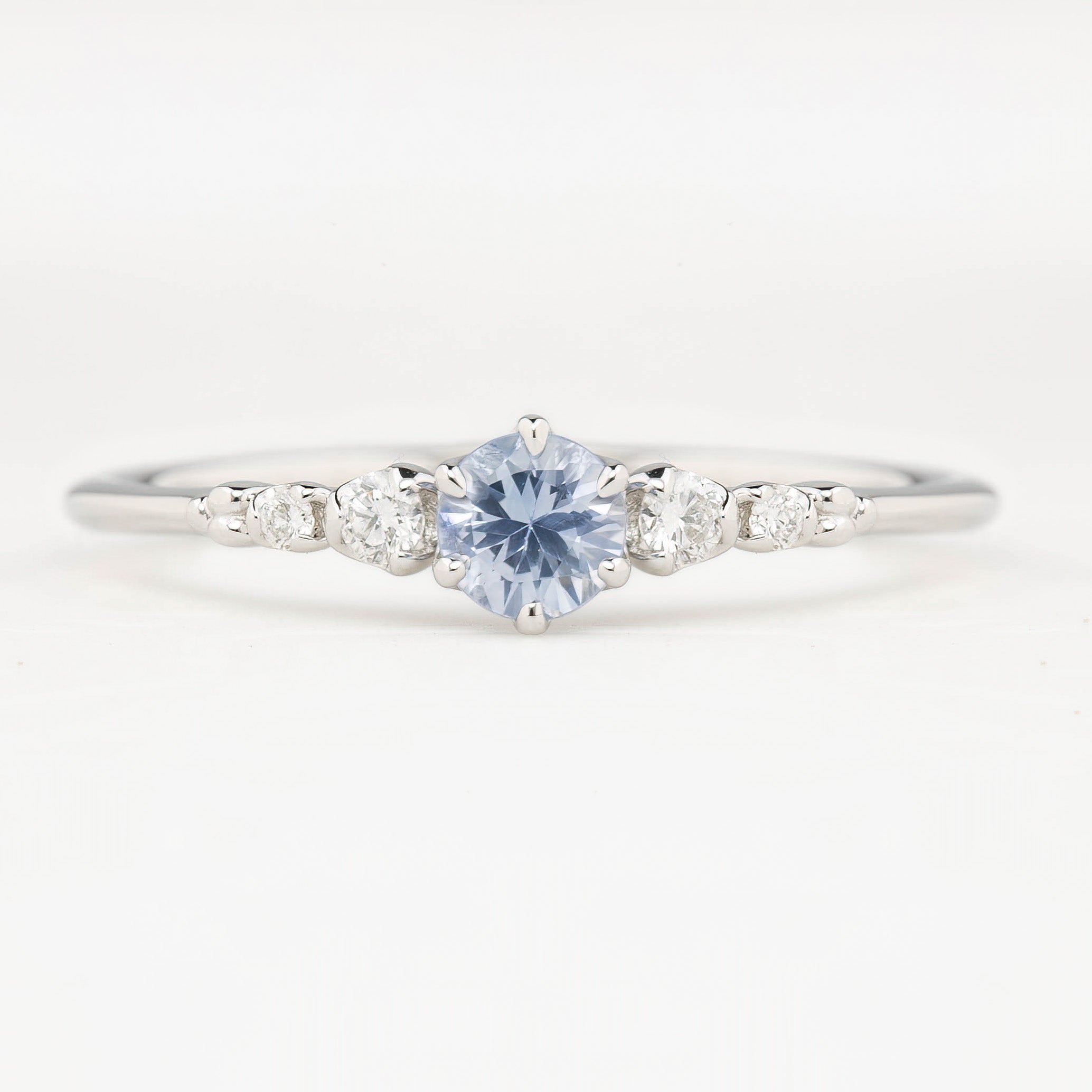 Estel Fleur Six Prongs Ring 4mm 0.30ct Light Blue Round Ceylon Sapphire, 14K White Gold