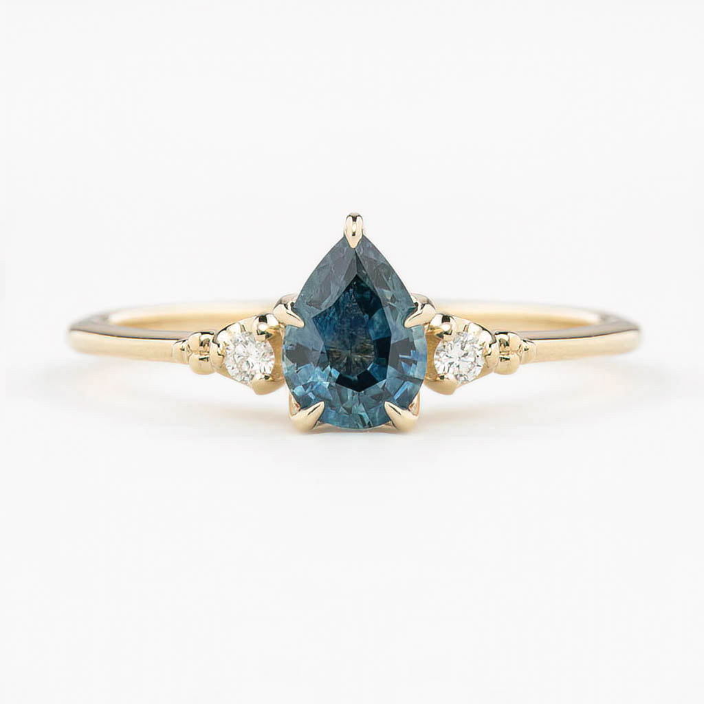 Estel Ring 0.81ct Teal Blue Montana Sapphire, 14K Yellow Gold (One of a kind)