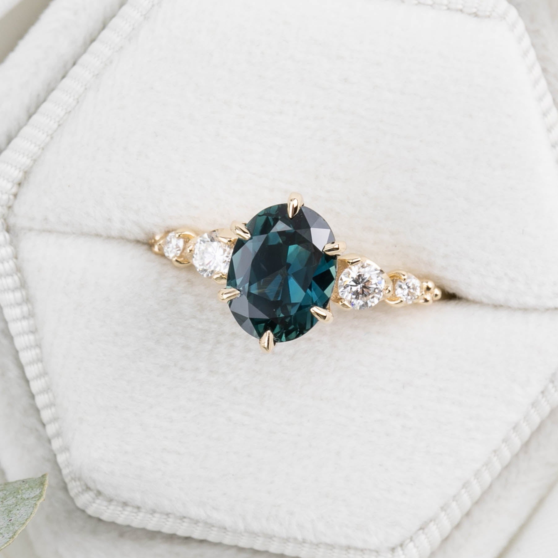 Estel Fleur Grand Ring, 2.46ct Unheated Teal Blue Queensland Sapphire
