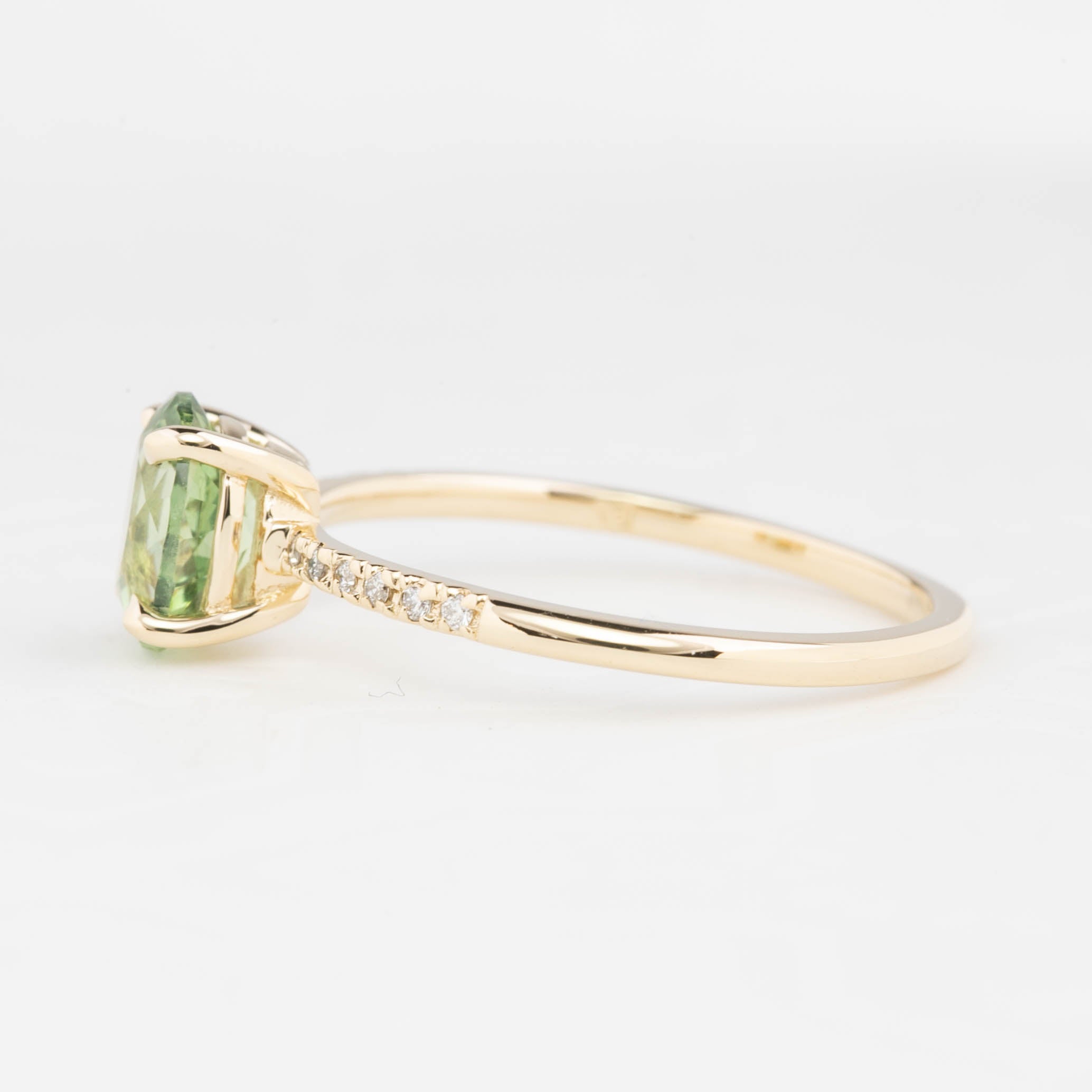 Audrey Ring 1.24ct Light Green Oval Montana Sapphire, 14K Yellow Gold (One of a kind)