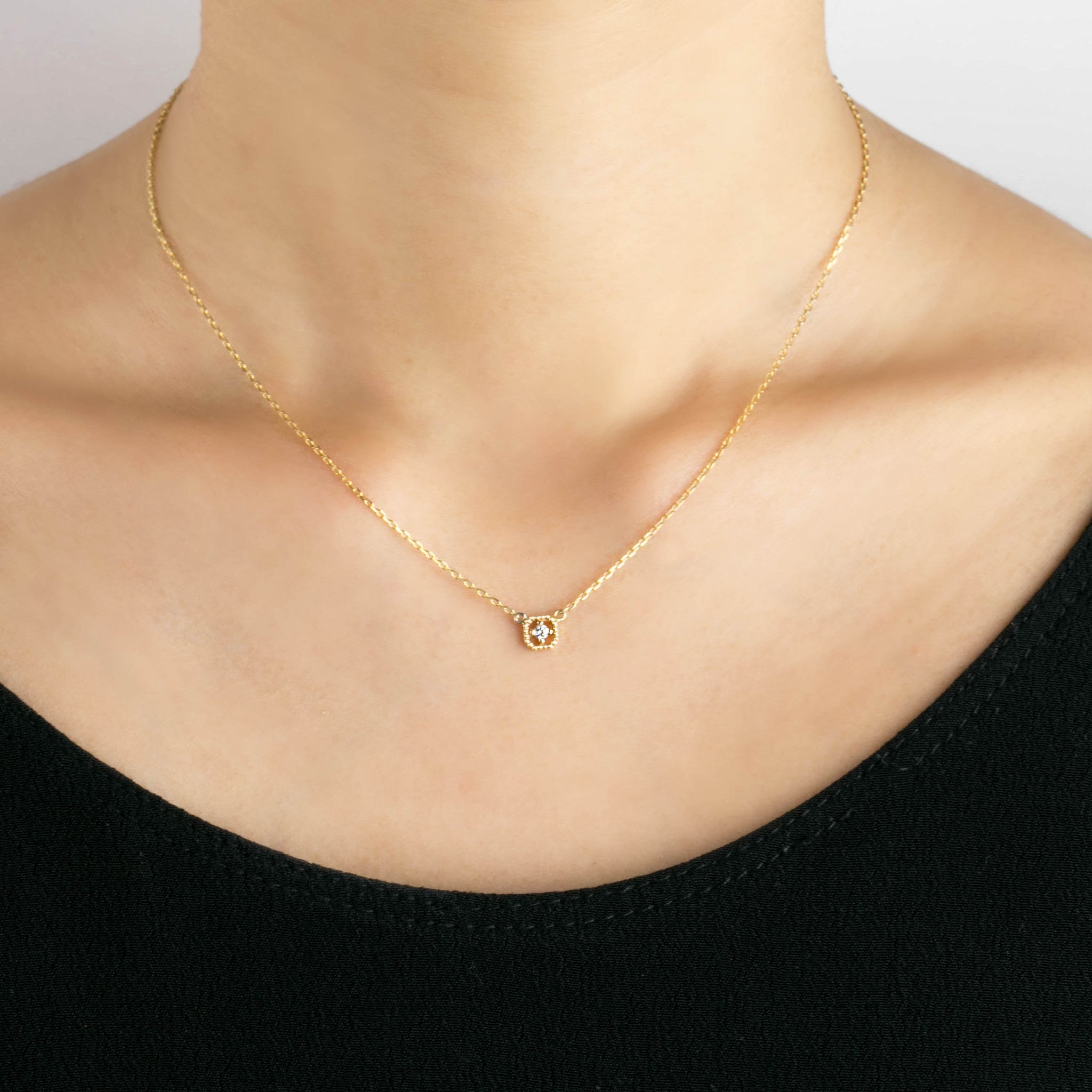 Milgrain Square Diamond Necklace