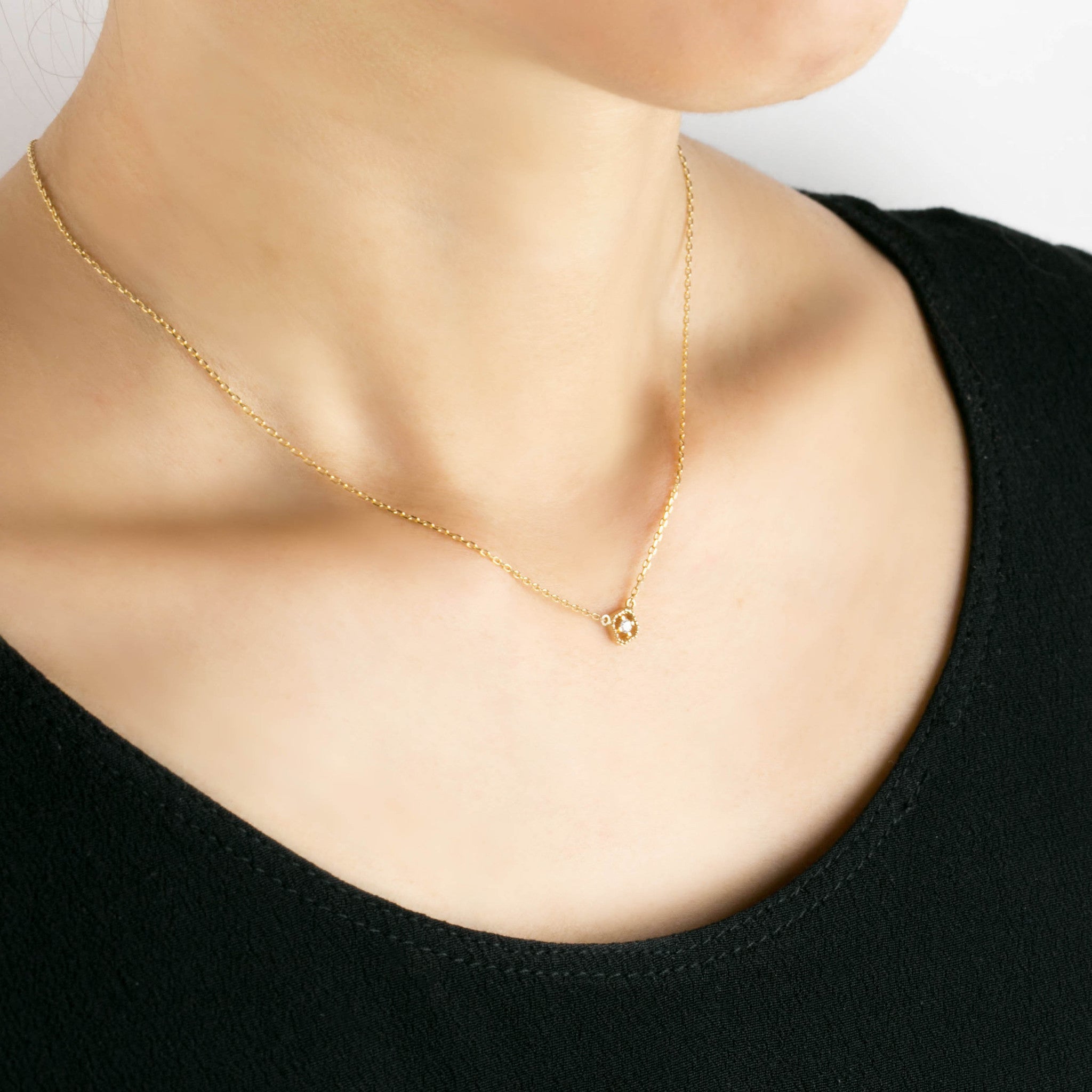 Milgrain Square Diamond Necklace