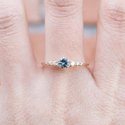 Estel Fleur Six Prongs Ring 4mm 0.30ct Light Blue Green Montana Sapphire 14K Yellow Gold