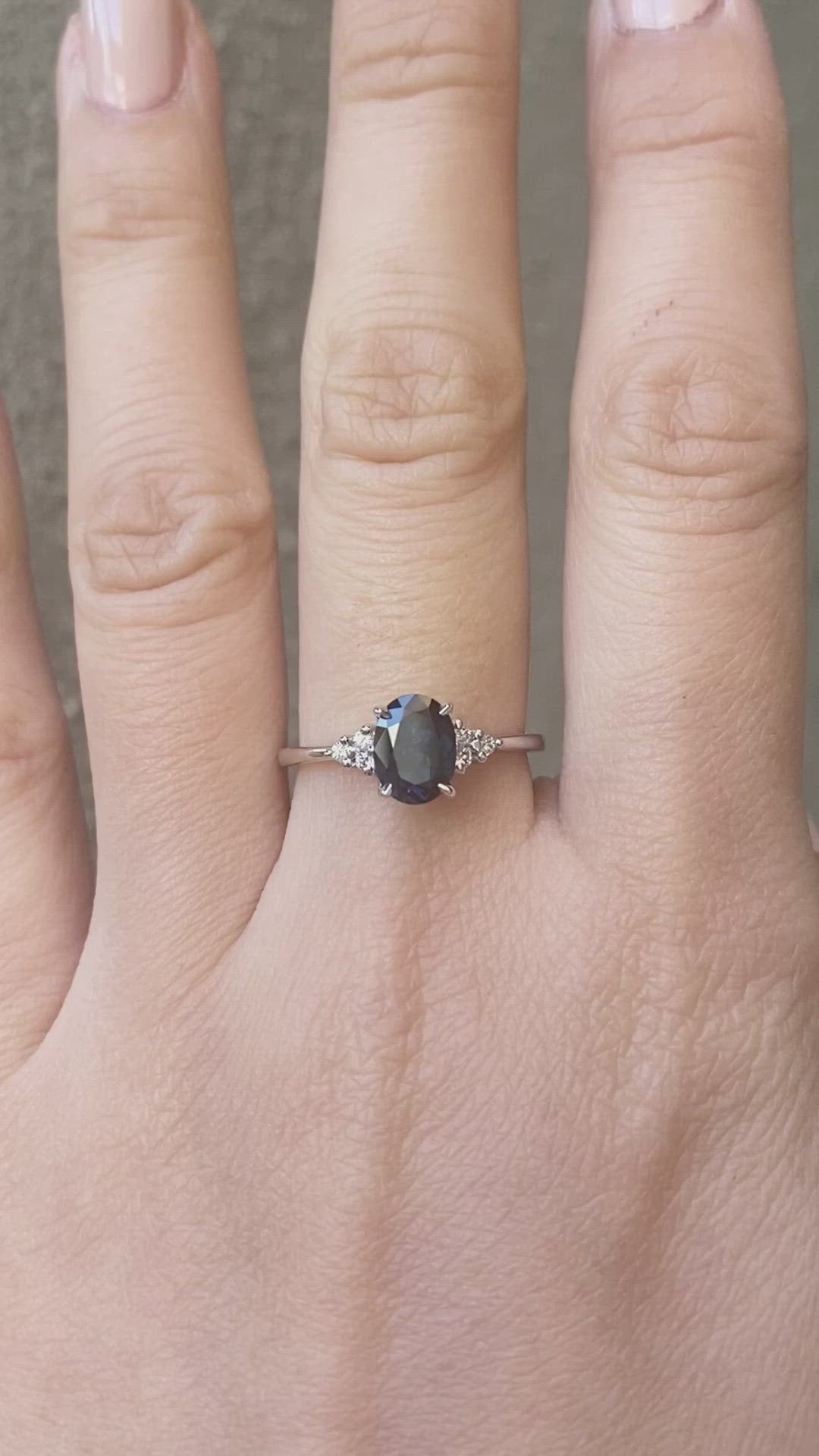 Teresa Ring 1.18ct Unheated Deep Blue Queensland Sapphire 14k White Gold (One of a kind)