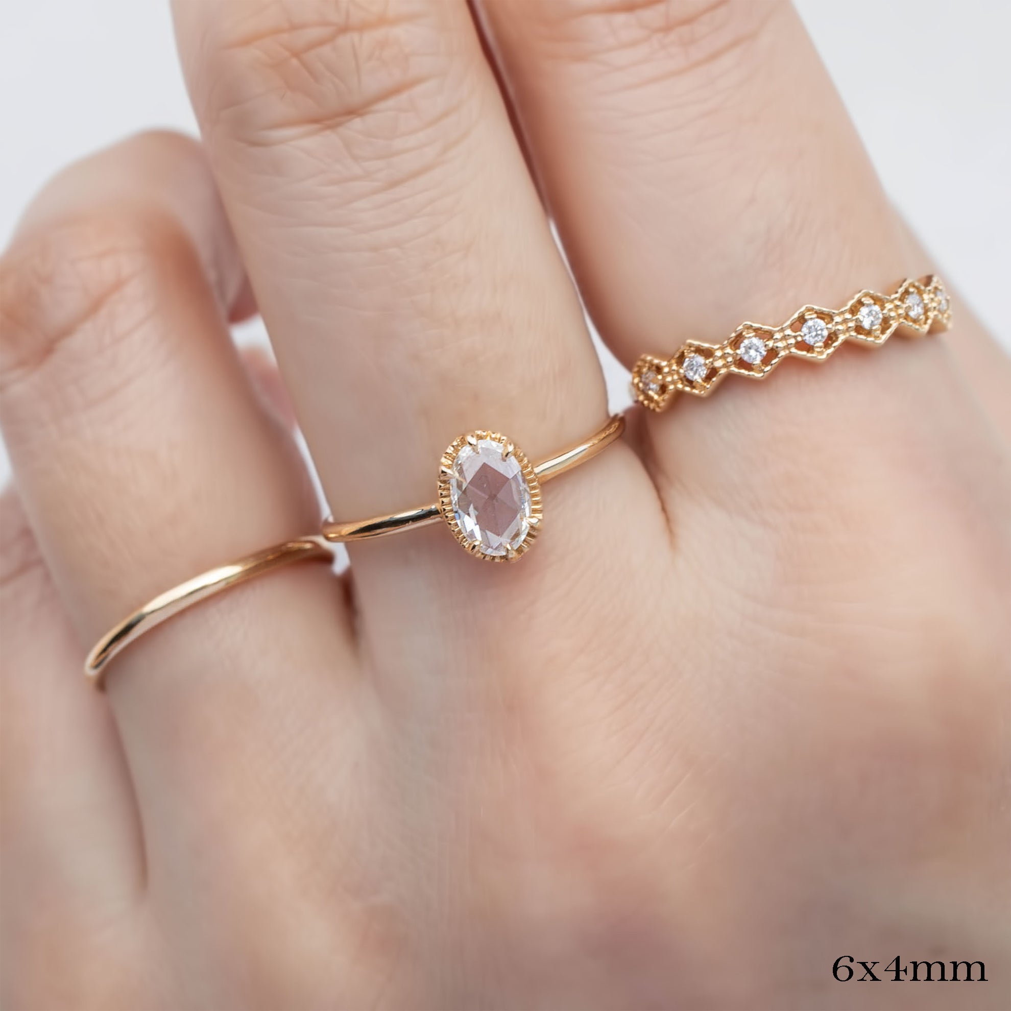 Ava Ring, Oval Rose Cut Diamond