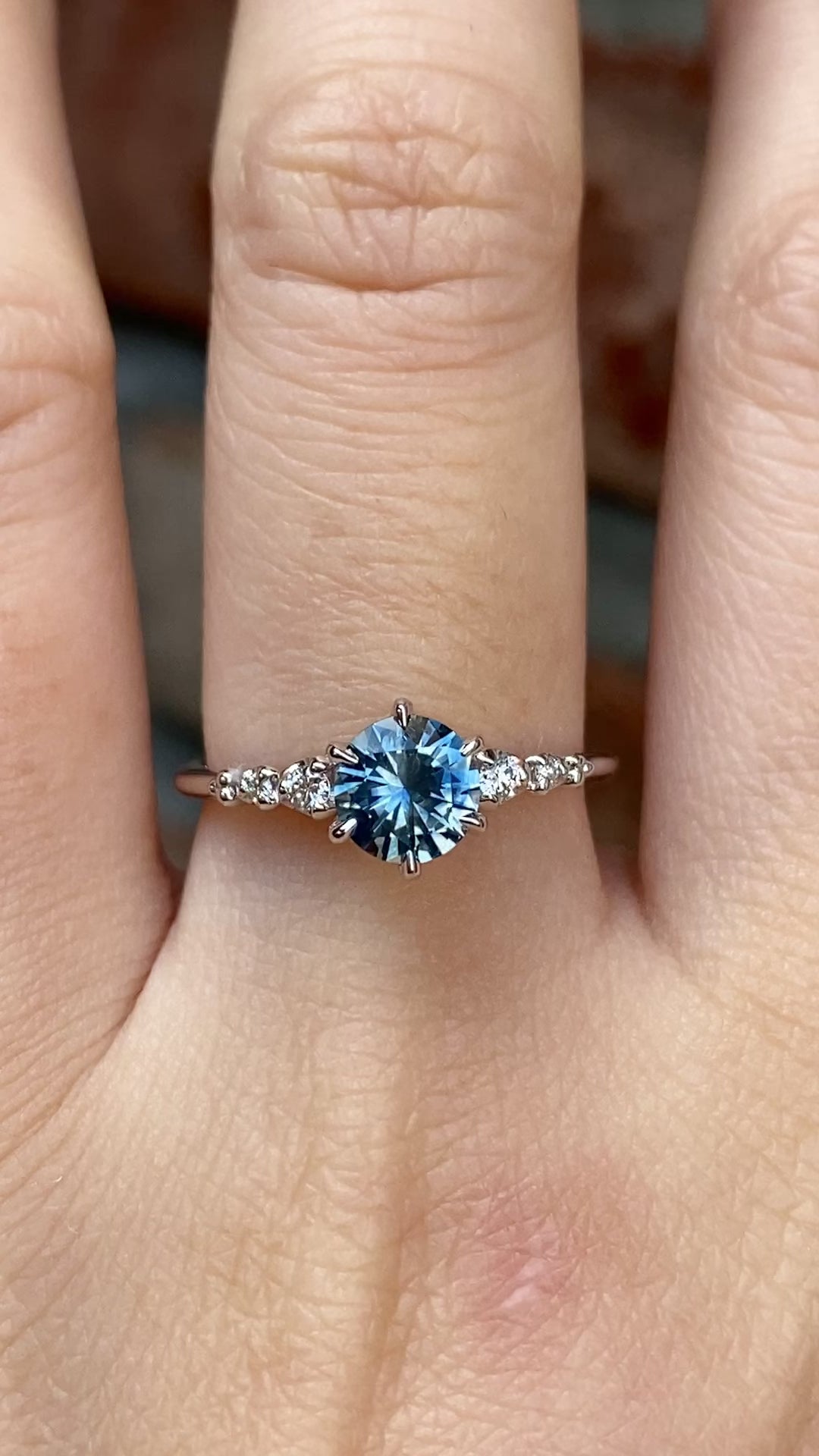 Estel Fleur Six Prongs Ring 0.94ct Light Blue Green Montana Sapphire, 14k White Gold (One of a kind)