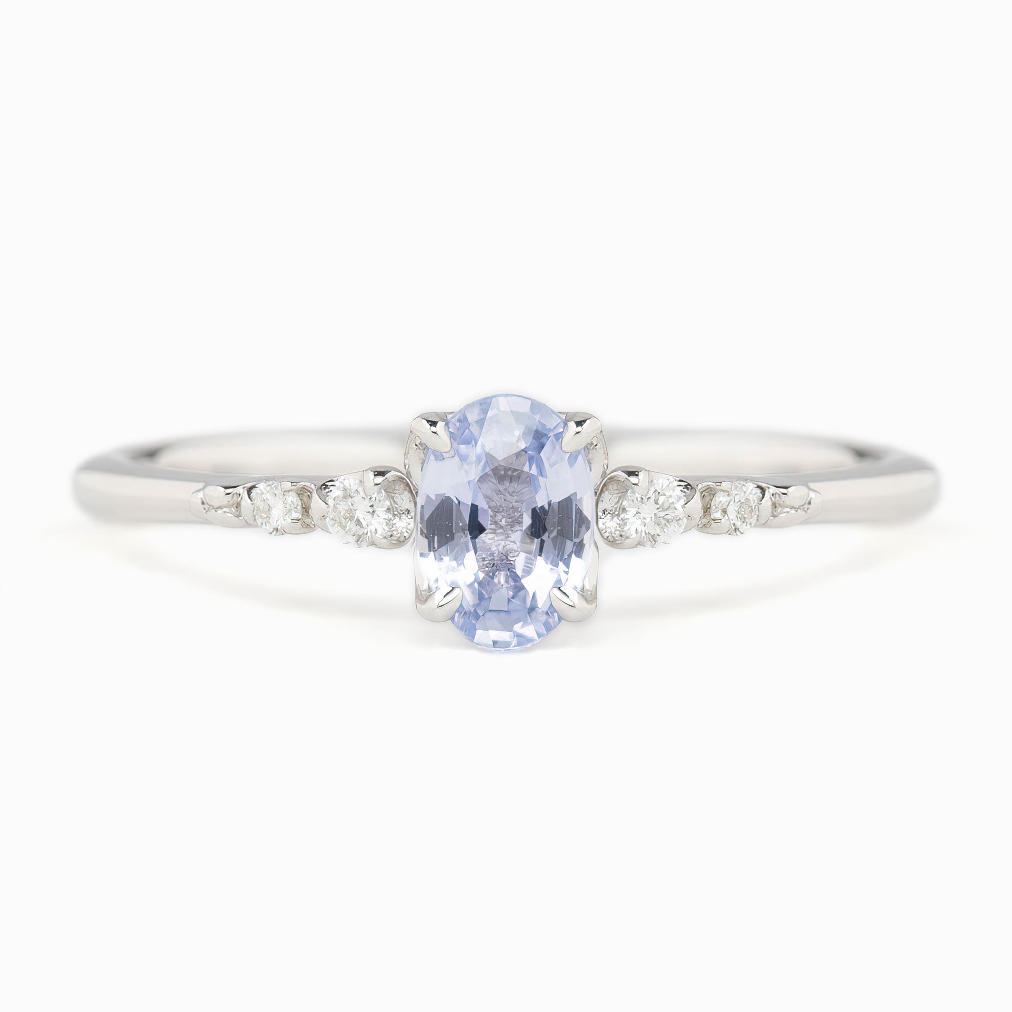 Estel Fleur Four Prongs Ring, 6mm 0.50ct Light blue Madagascar Sapphire 14K White Gold