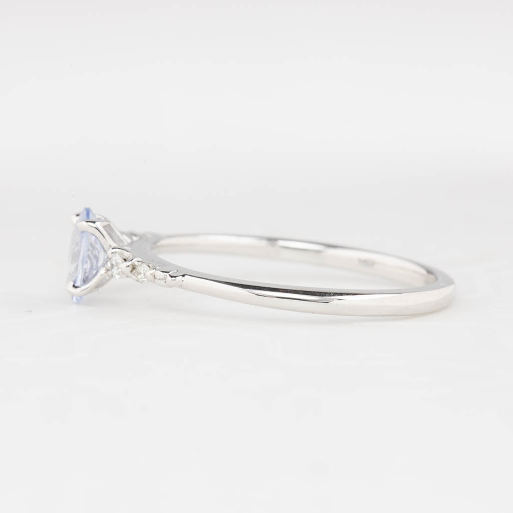 Estel Fleur Four Prongs Ring, 6mm 0.50ct Light blue Madagascar Sapphire 14K White Gold