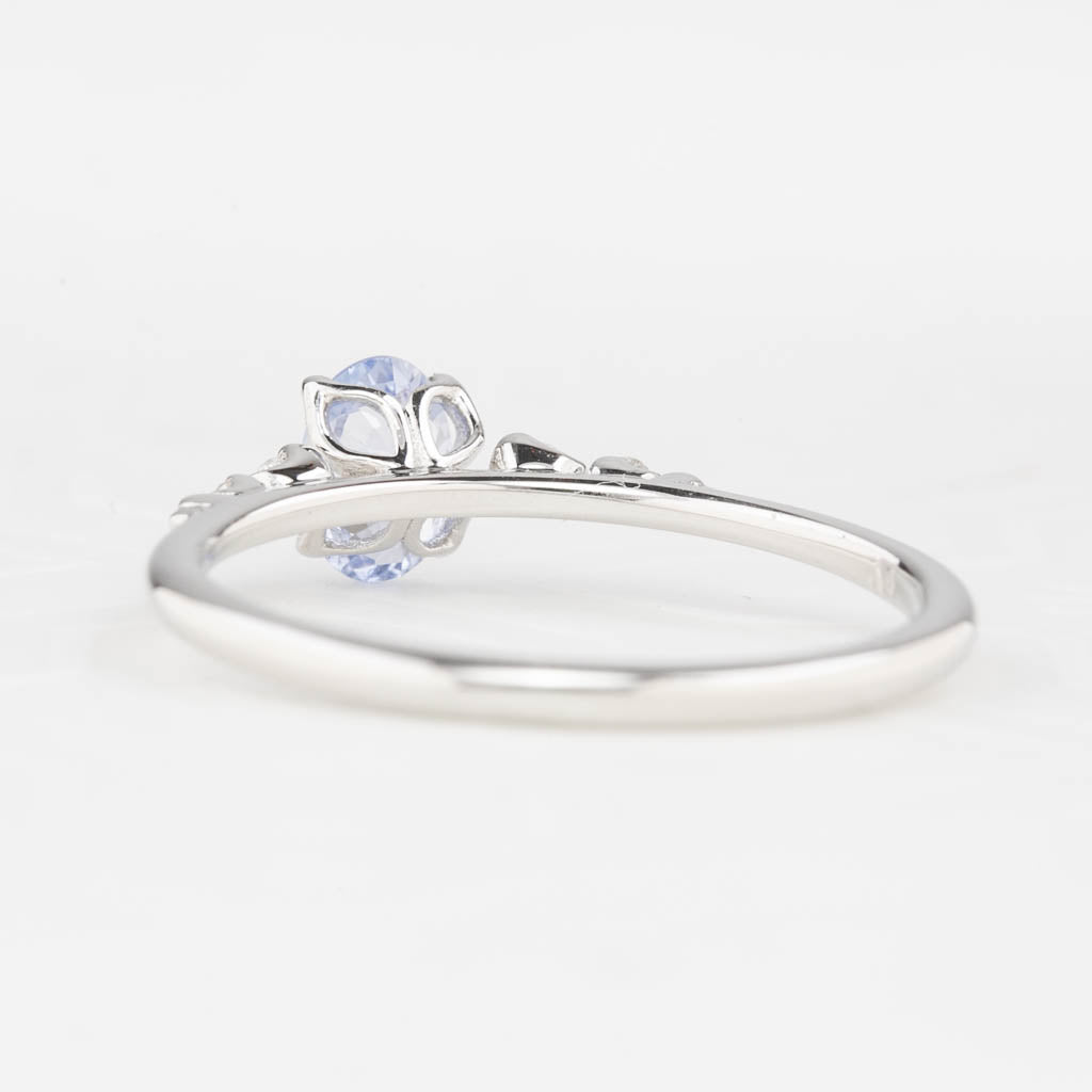 Estel Fleur Four Prongs Ring, 6mm 0.50ct Light blue Madagascar Sapphire 14K White Gold
