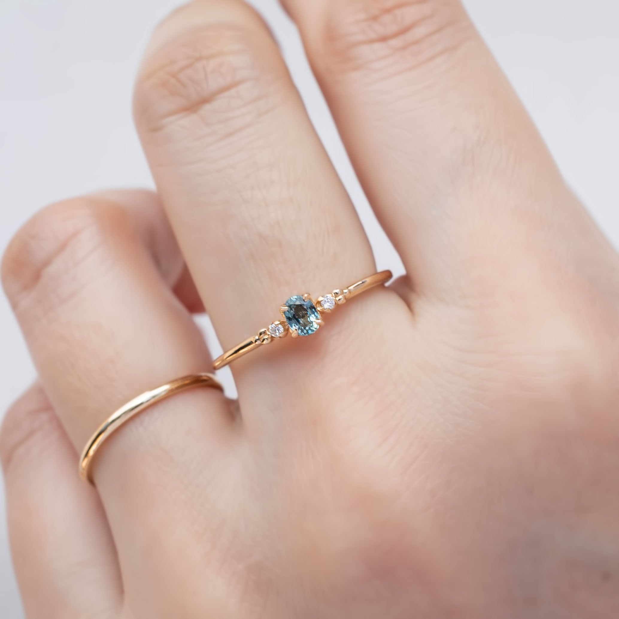 Estel Ring, 0.20ct Unheated Blue Green Sapphire