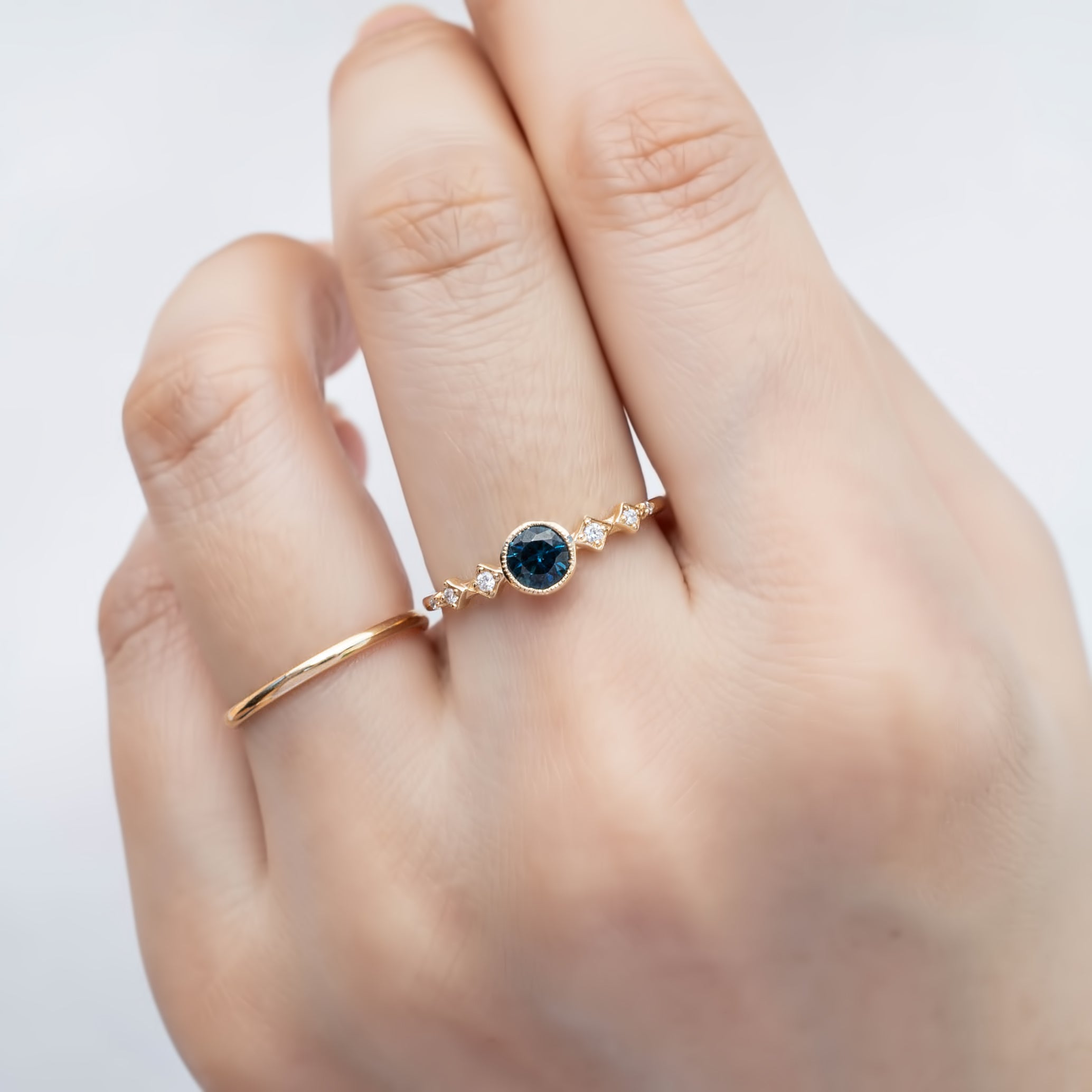 Celeste Ring 4.75mm 0.50ct Teal Blue Queensland Sapphire, 14k Yellow Gold