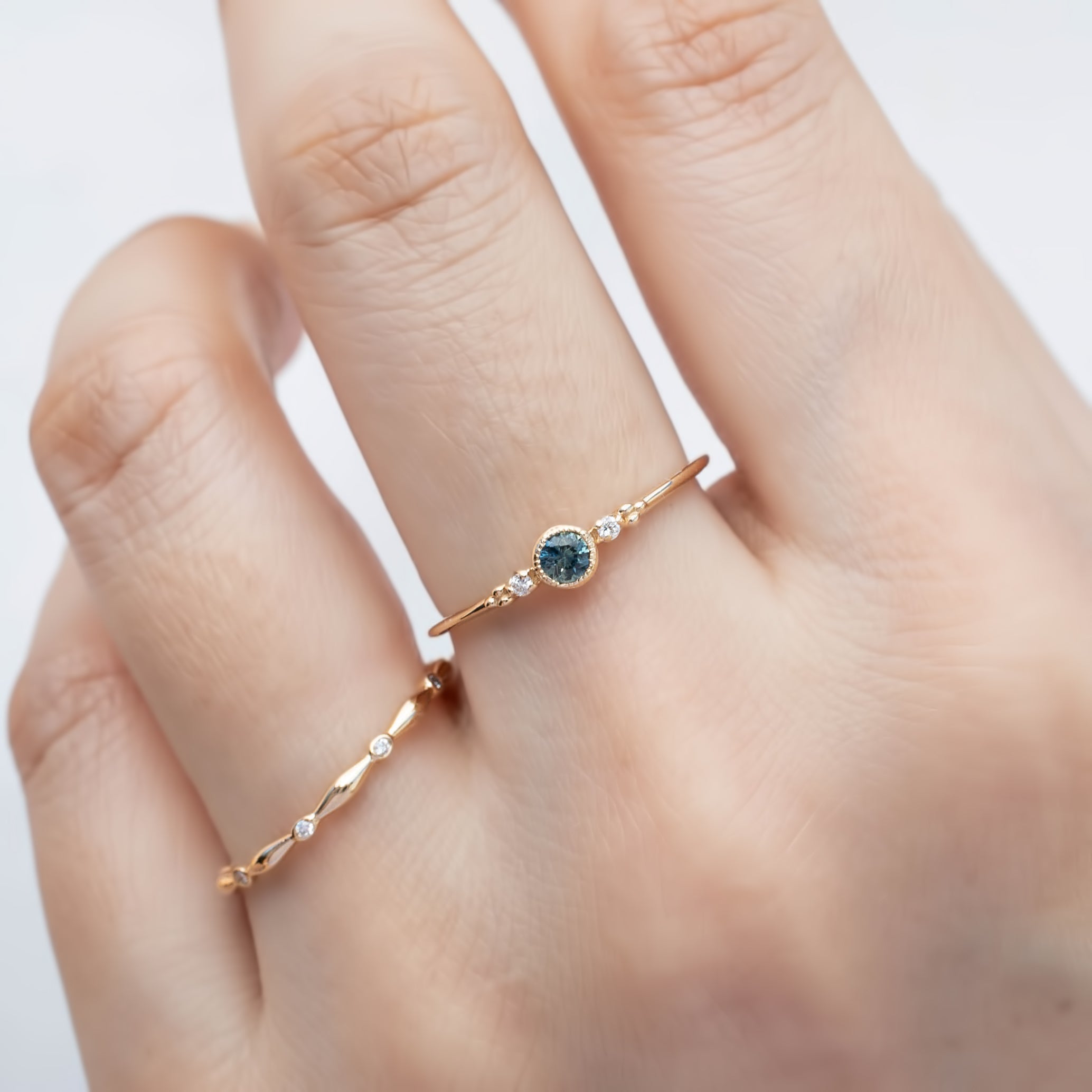 Estel Ring, 0.20ct Blue Green Montana Sapphire