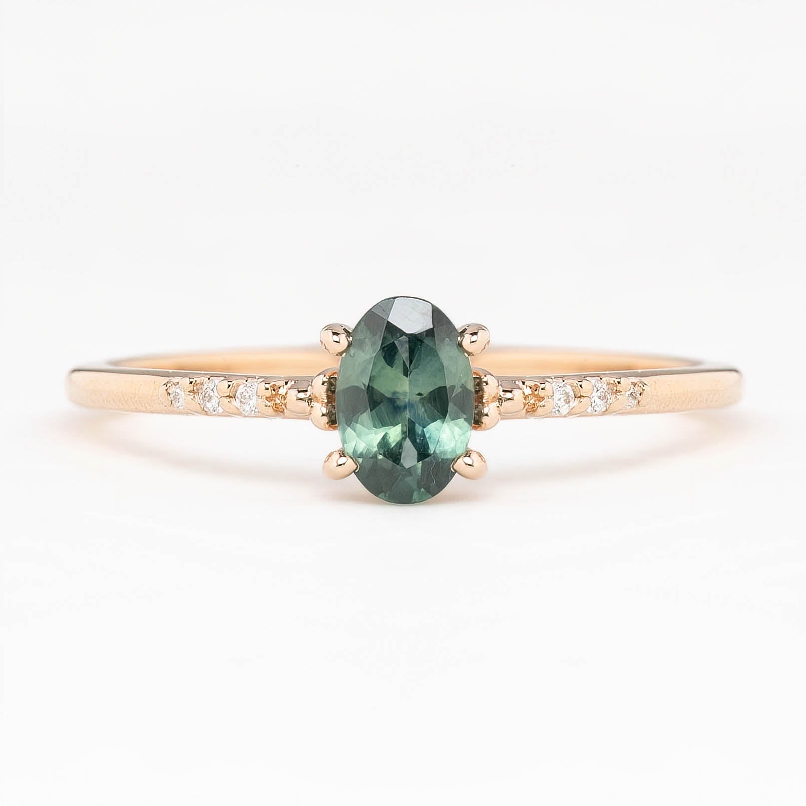 Eloise Ring - 6x4mm 0.60ct Green Montana Sapphire 14k Rose Gold