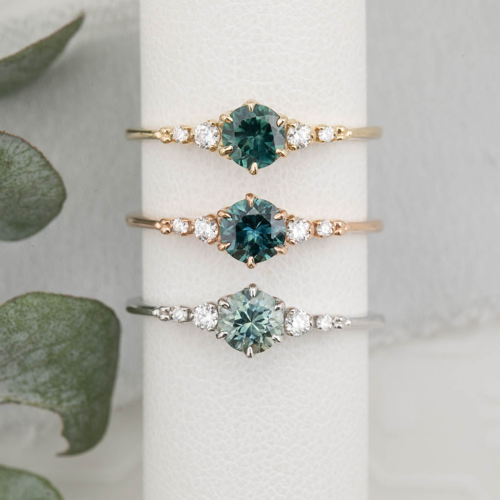 Estel Fleur Six Prongs Ring 4.75mm 0.60ct Teal Blue Round Montana Sapphire 14K Rose Gold