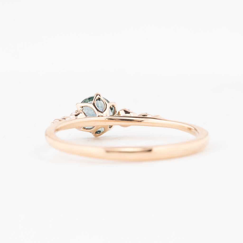 Estel Fleur Six Prongs Ring 4.75mm 0.60ct Teal Blue Round Montana Sapphire 14K Rose Gold