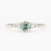 Estel Fleur Six Prongs Ring 4.75mm 0.60ct Light Blue Green Round Montana Sapphire 14K White Gold