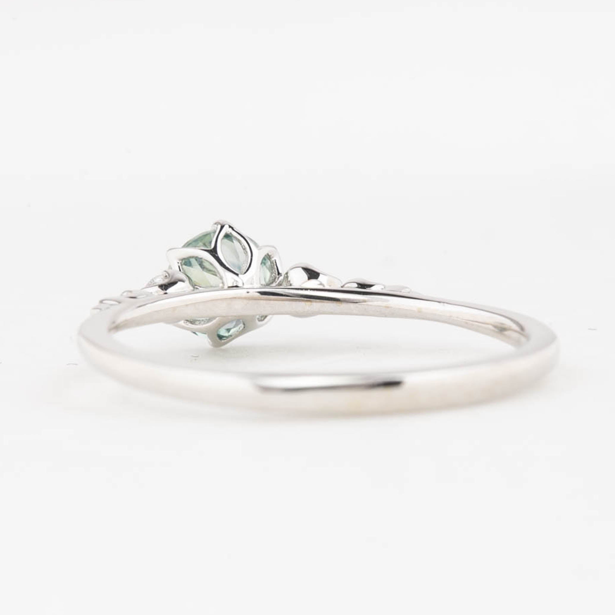 Estel Fleur Six Prongs Ring 4.75mm 0.60ct Light Blue Green Round Montana Sapphire 14K White Gold