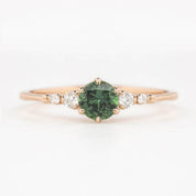 Estel Fleur Six Prongs Ring 4.8mm 0.50ct Peacock Green Round Queensland Sapphire 14K Rose Gold