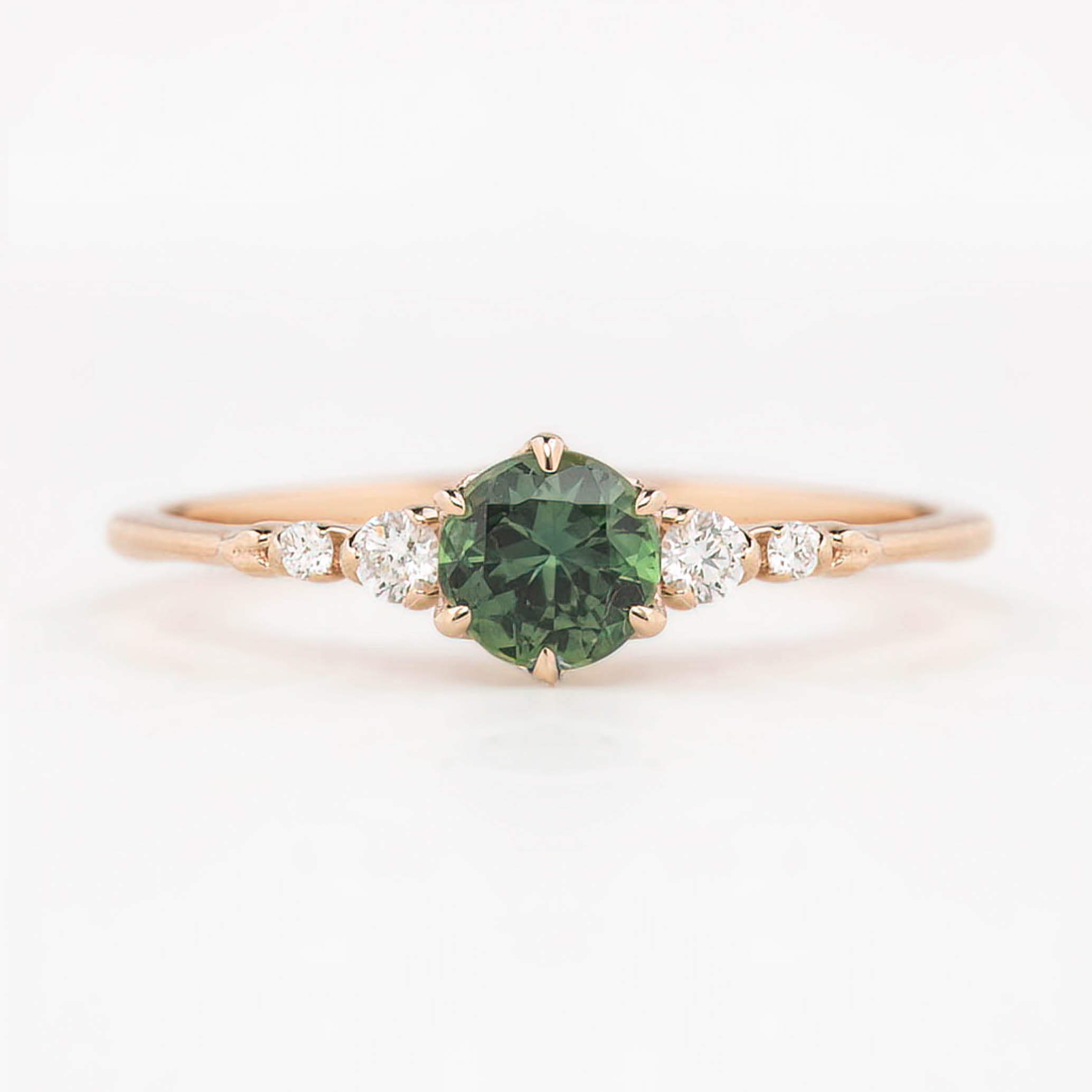 Estel Fleur Six Prongs Ring 4.8mm 0.50ct Peacock Green Round Queensland Sapphire 14K Rose Gold