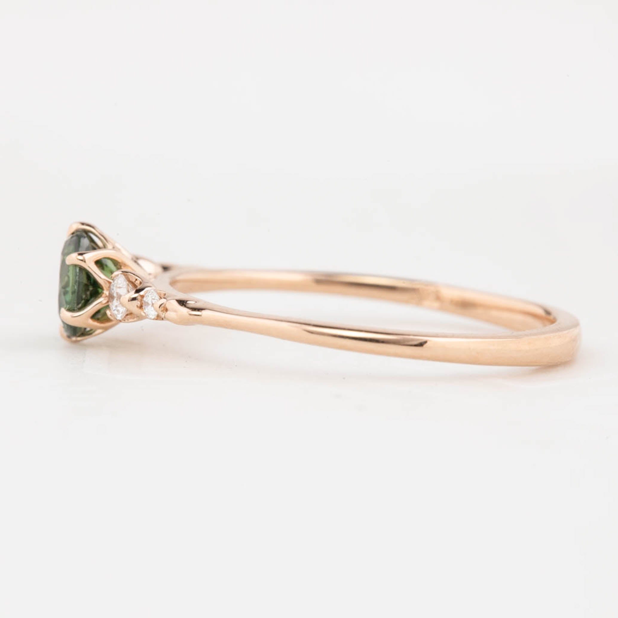 Estel Fleur Six Prongs Ring 4.8mm 0.50ct Peacock Green Round Queensland Sapphire 14K Rose Gold