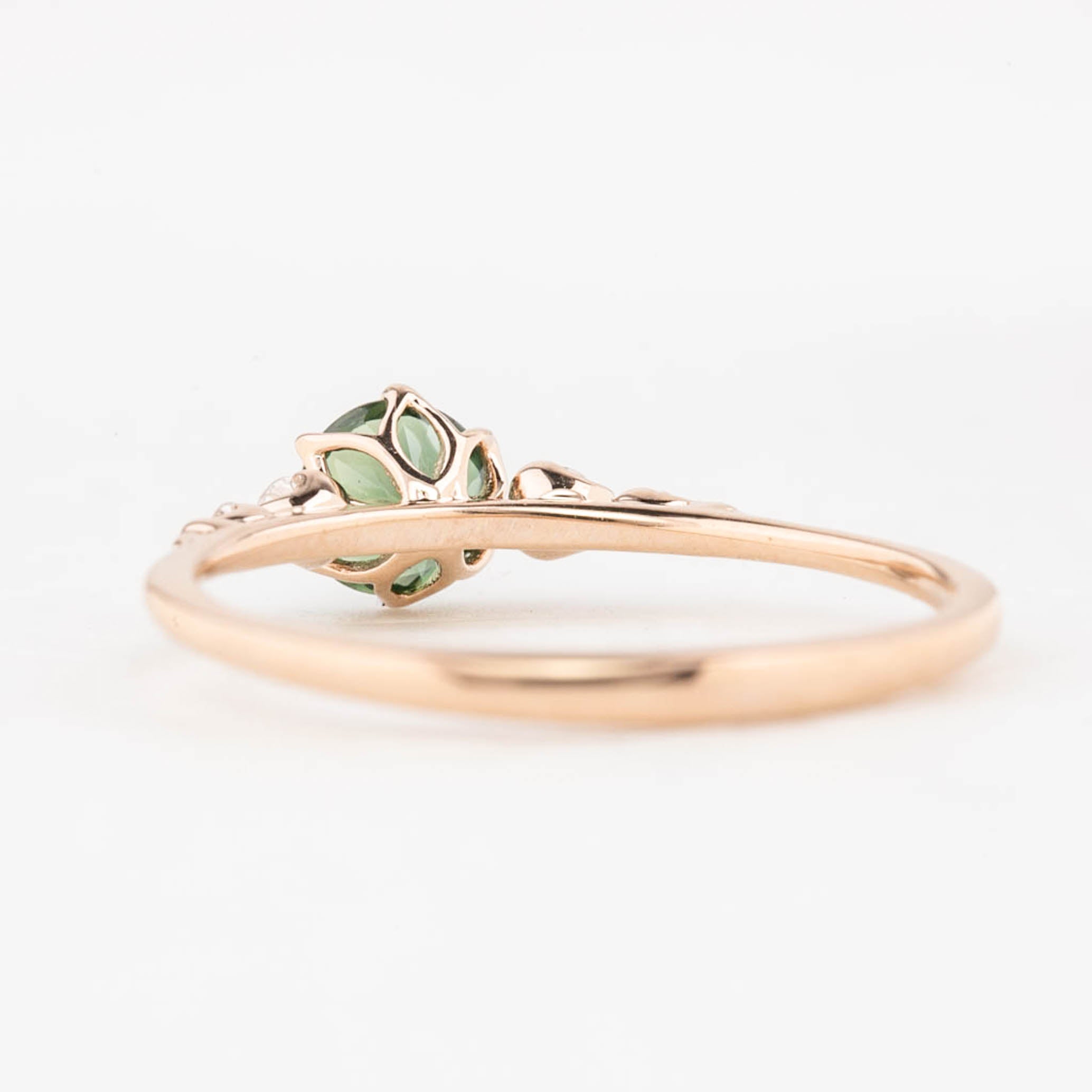 Estel Fleur Six Prongs Ring 4.8mm 0.50ct Peacock Green Round Queensland Sapphire 14K Rose Gold