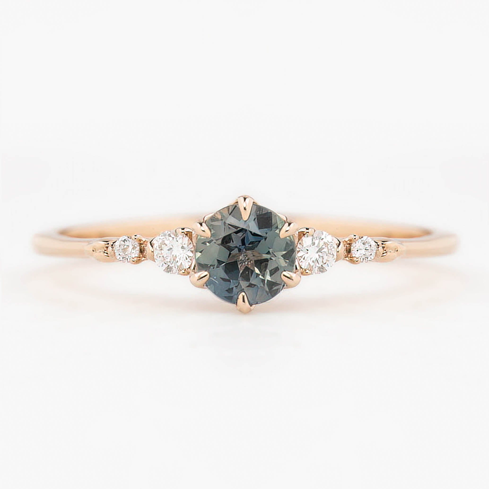 Estel Fleur Six Prongs Ring 4.8mm 0.50ct Parti Gray Green Queensland Sapphire 14K Rose Gold