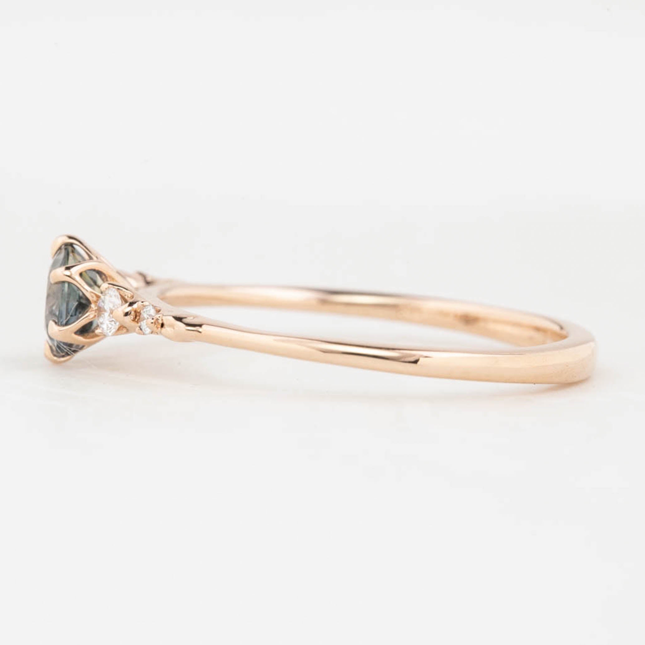 Estel Fleur Six Prongs Ring 4.8mm 0.50ct Parti Gray Green Queensland Sapphire 14K Rose Gold