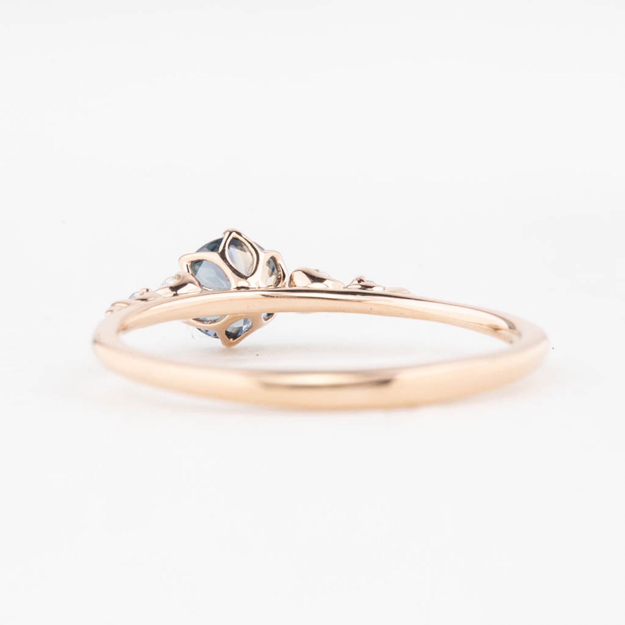 Estel Fleur Six Prongs Ring 4.8mm 0.50ct Parti Gray Green Queensland Sapphire 14K Rose Gold