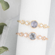 Two Celeste rings, 0.25ct Round Unheated Sapphire set in 14k gold with natural accent diamonds