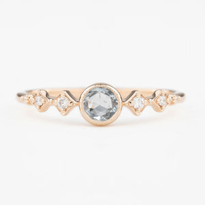 Celeste Ring, 0.25ct Round Unheated Sapphire set in 14k rose gold with natural accent diamonds