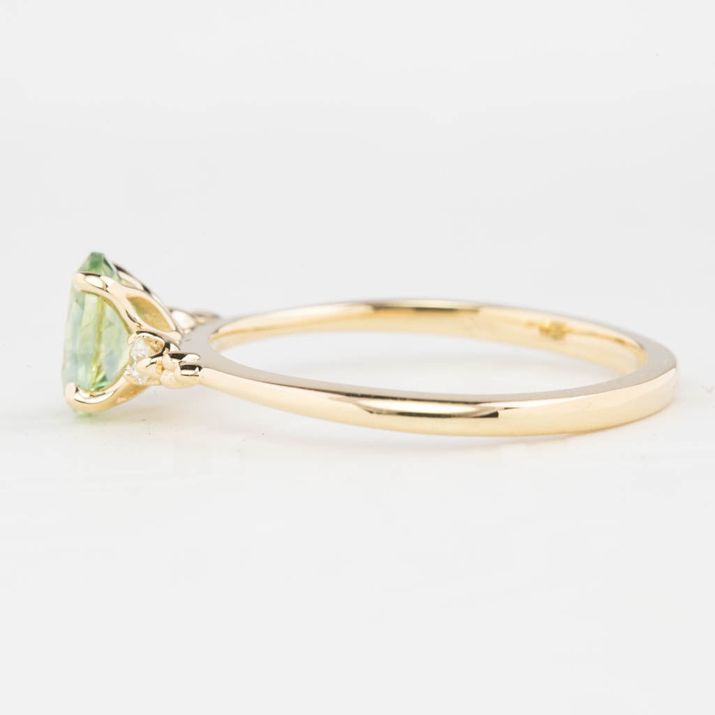Estel Ring 6.5mm 0.70ct Oval Light Green Montana Sapphire 14K Yellow Gold