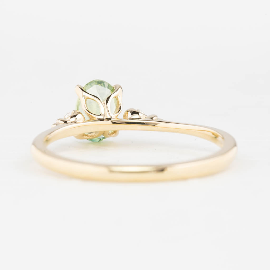 Estel Ring 6.5mm 0.70ct Oval Light Green Montana Sapphire 14K Yellow Gold