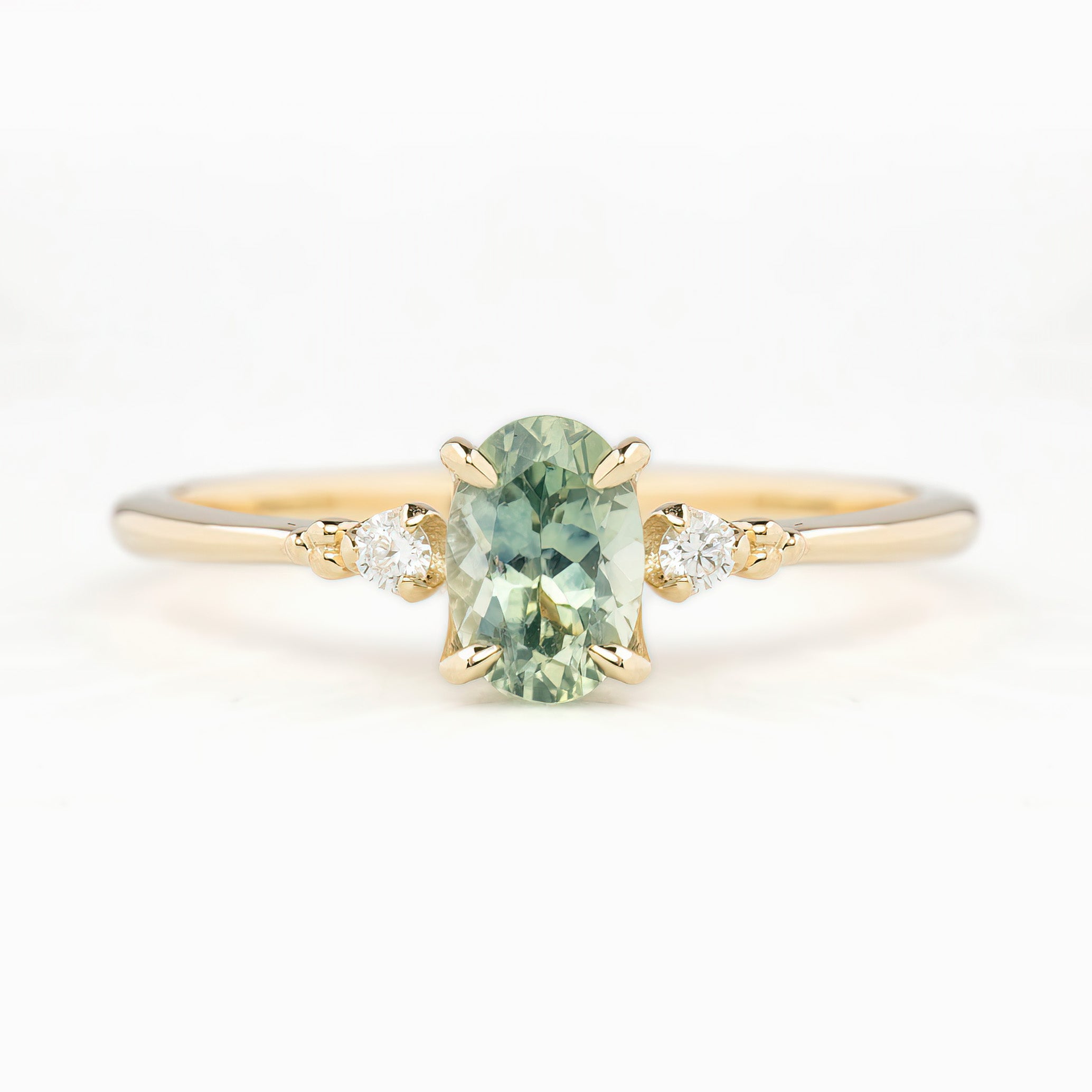 【一点物】エステルリング ・0.85ct・加熱モンタナ産アクアグリーンサファイア・K14YG