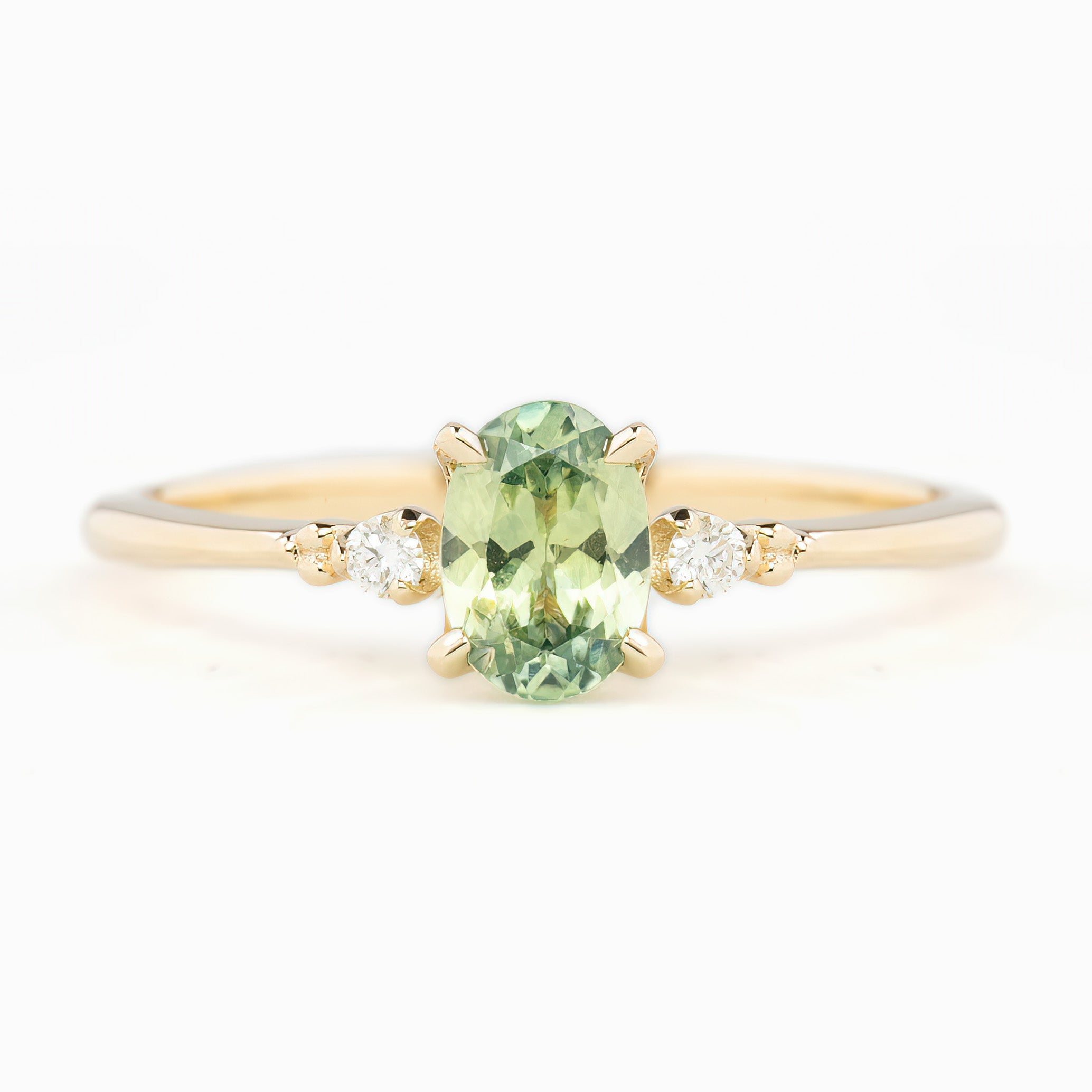 Estel Ring 6.5mm 0.70ct Oval Light Green Montana Sapphire 14K Yellow Gold