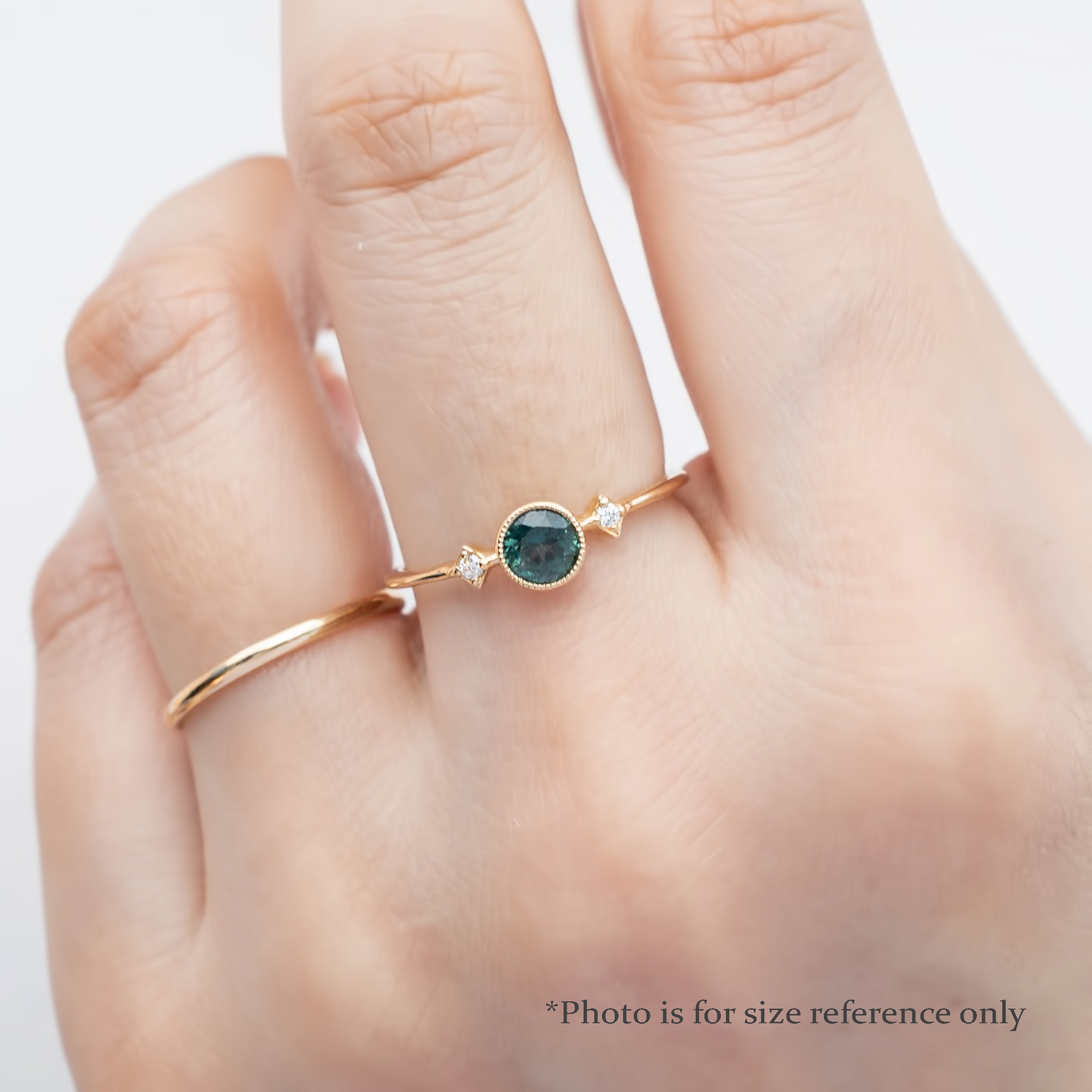 Moon & Star Ring 4.5mm 0.45ct Blue Queensland Sapphire 14K Yellow Gold