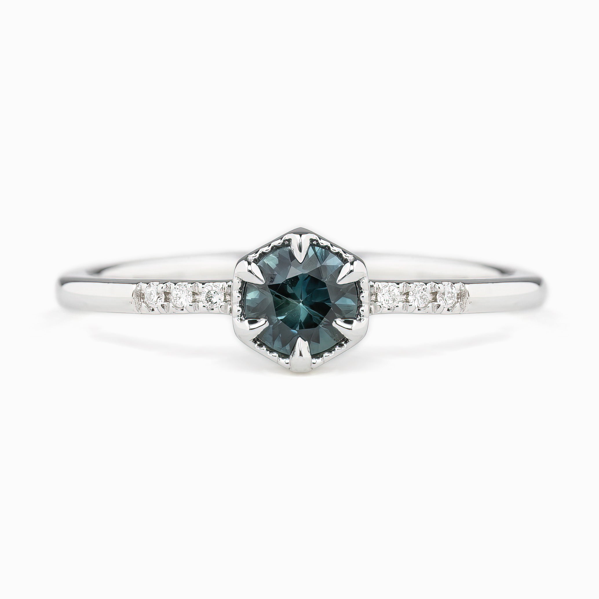 Grace Ring 4.5mm 0.40ct Blue Queensland Sapphire 14K White Gold