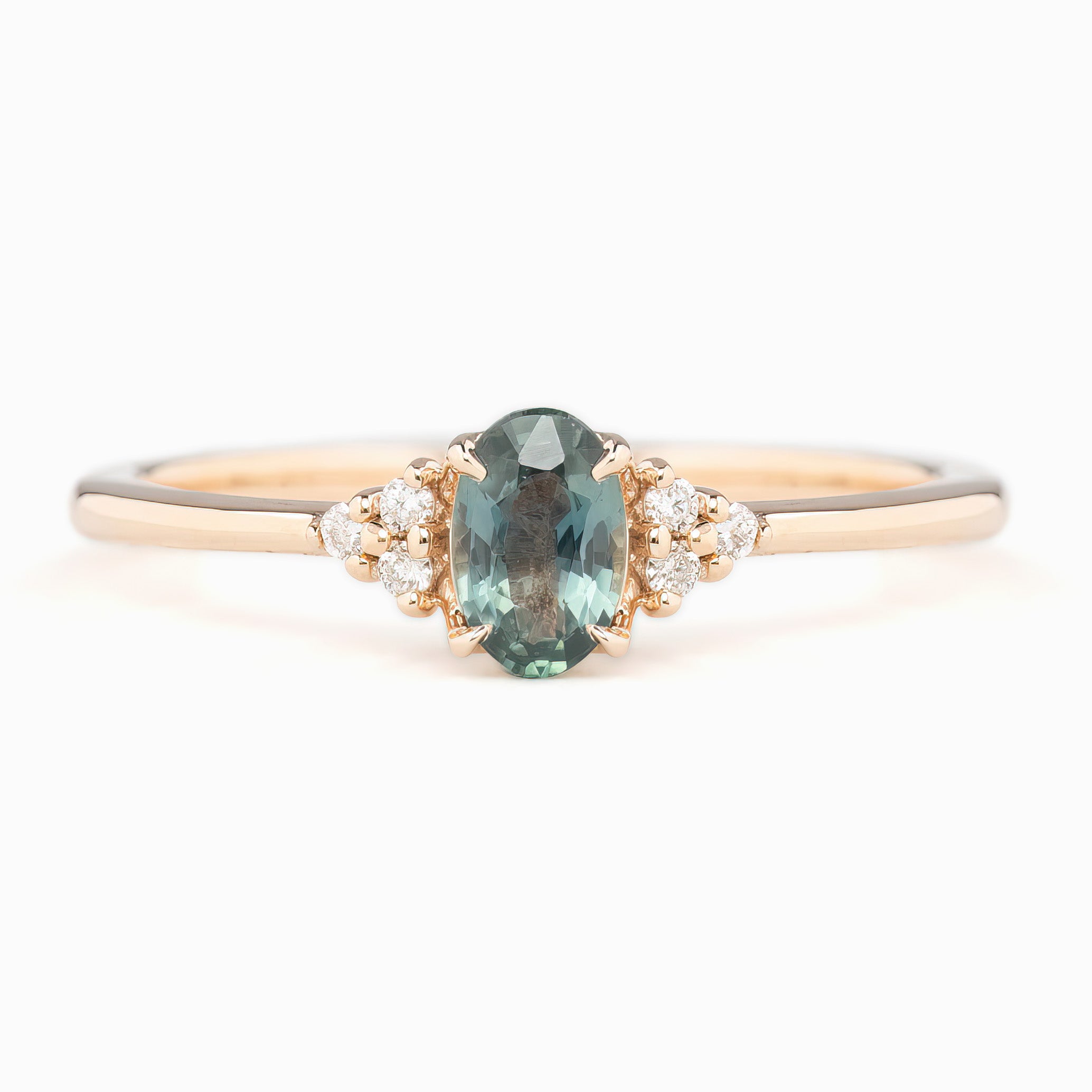 Teresa Ring 6mm 0.40ct Blue green Madagascar Sapphire 14K Rose Gold