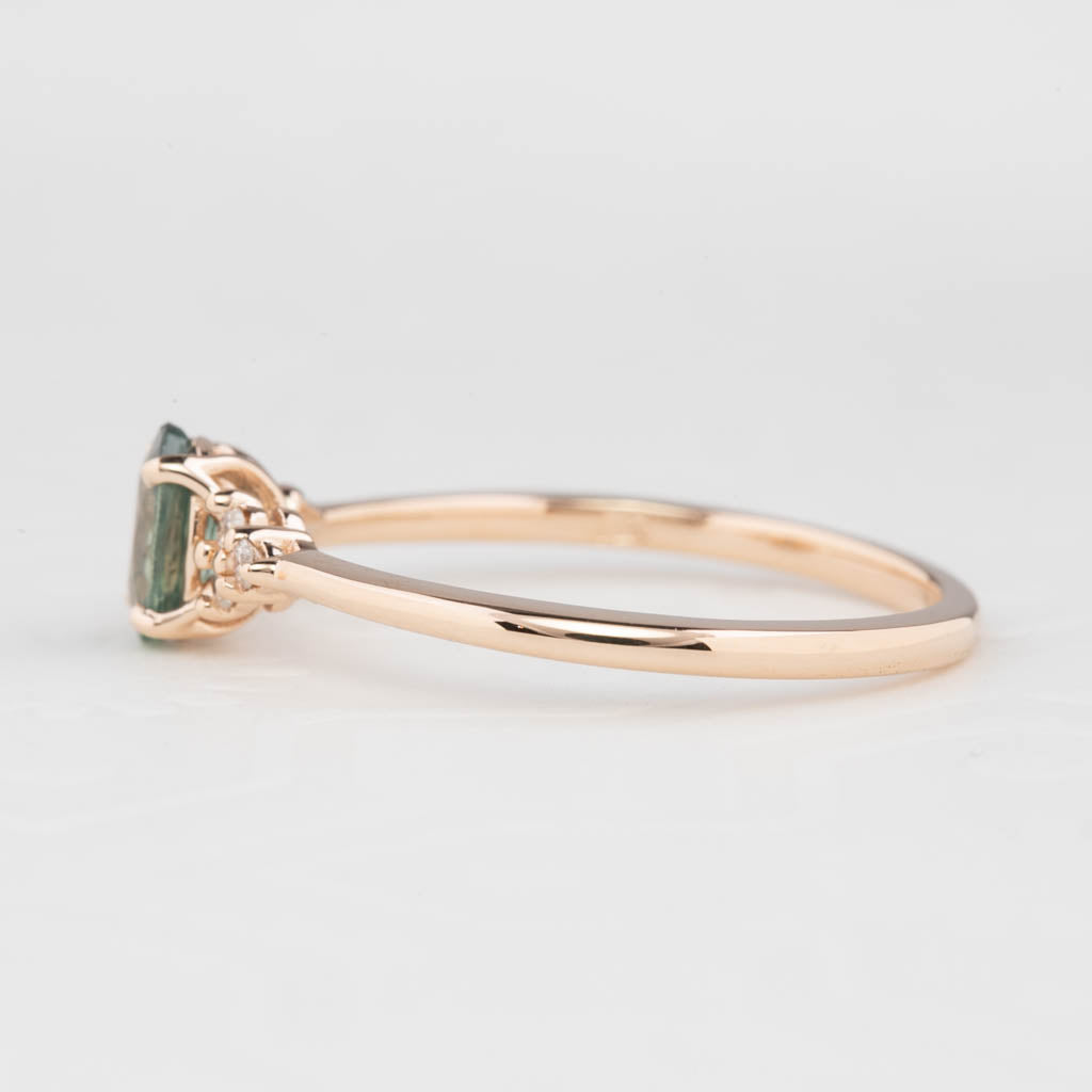 Teresa Ring 6mm 0.40ct Blue green Madagascar Sapphire 14K Rose Gold