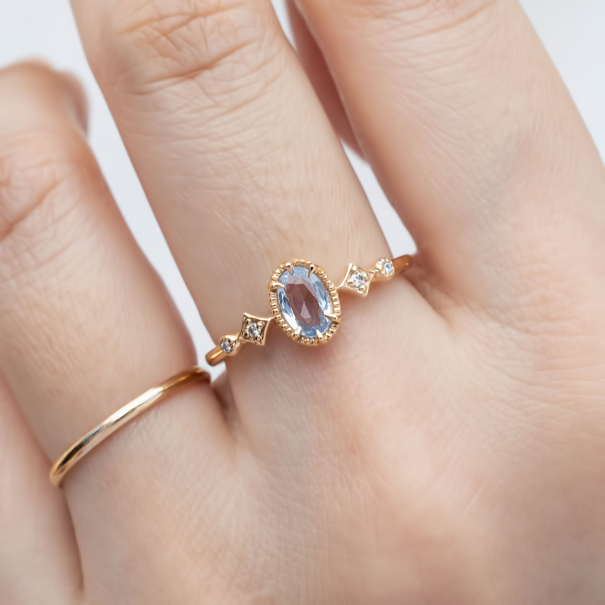 【即日配送】ステラリング ・0.4ct・非加熱モンタナブルーサファイア・K14YG