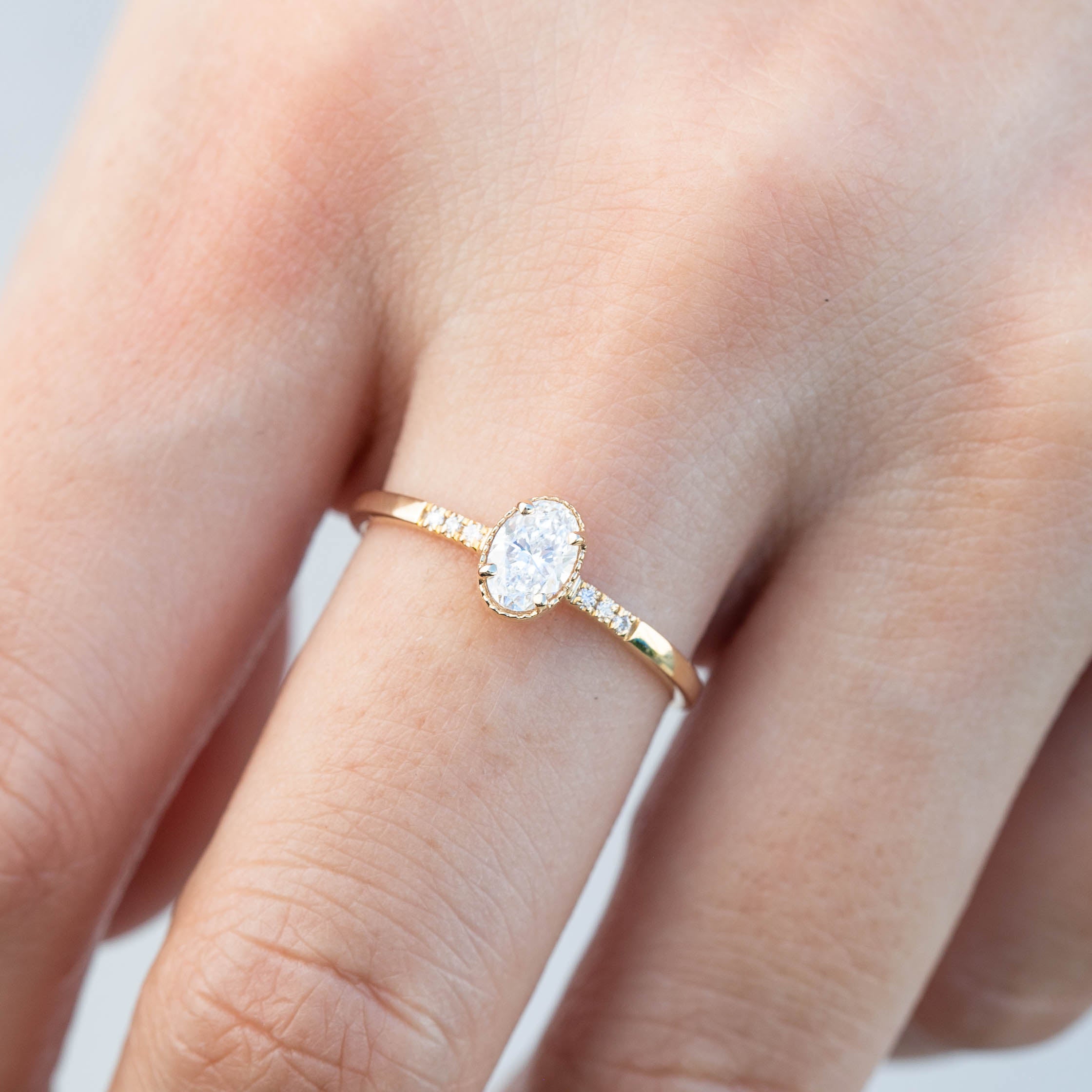 Engagement Ring with White Oval-cut Sapphire and Double Halo Diamonds in  White Gold - Abelstedt