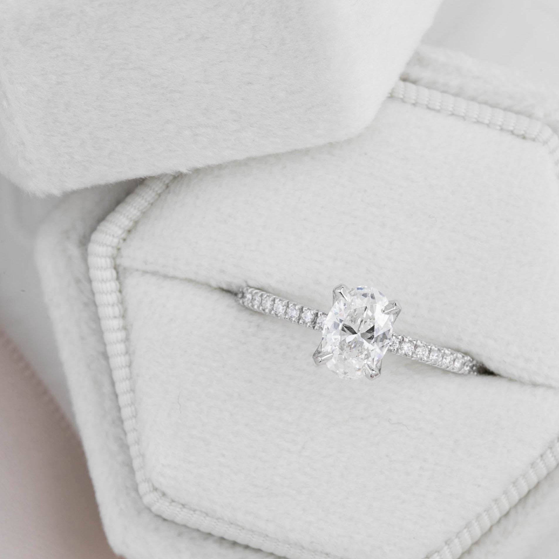 Maria Ring, GIA certified 0.70ct Oval Brilliant Cut Diamond, 14k White Gold (One of a kind)