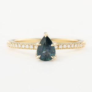Maria Ring 0.8ct Montana Sapphire with natural diamonds, handmade in recycled 14k yellow gold, ethically sourced gemstones.