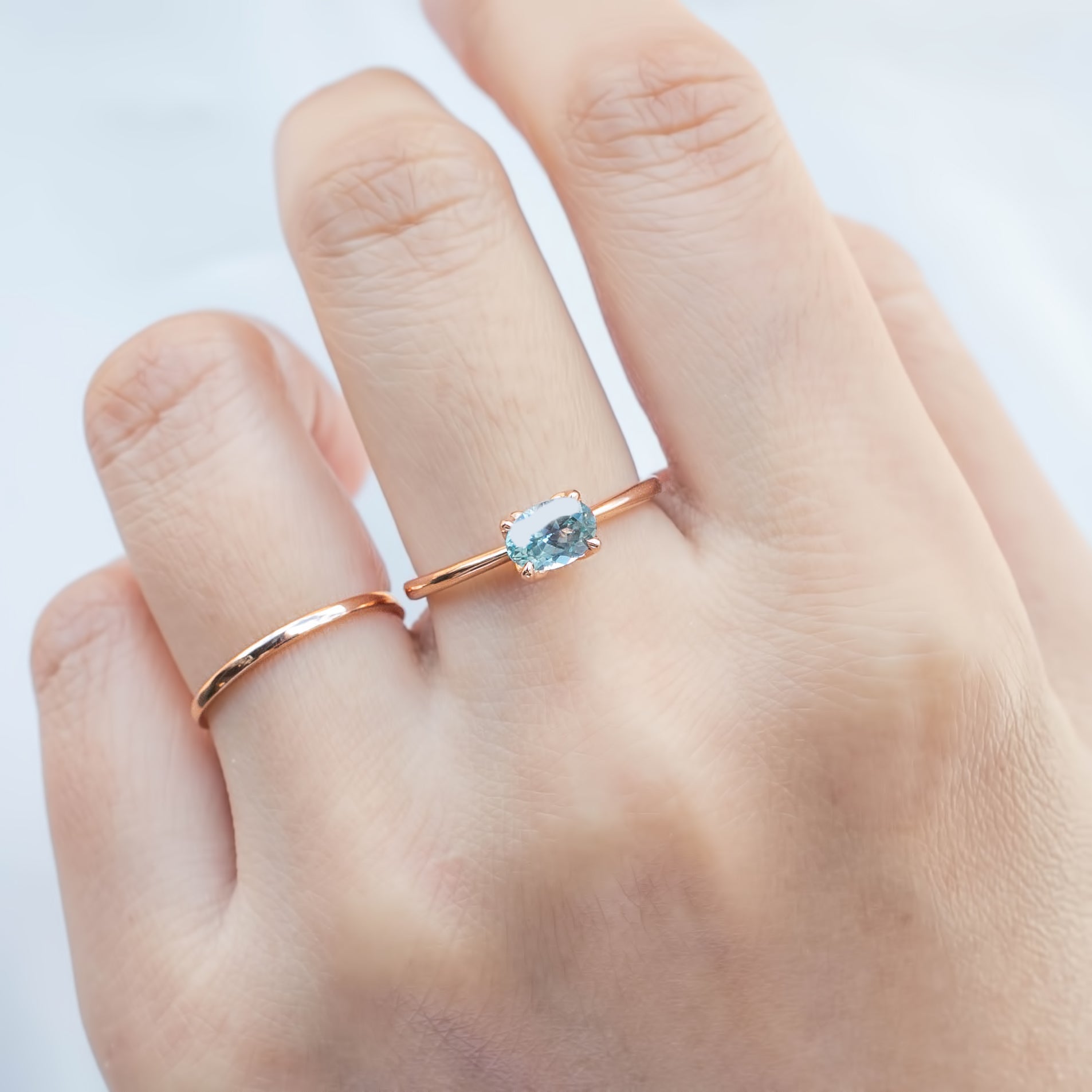 Sara Ring, 0.86ct East West Montana Sapphire
