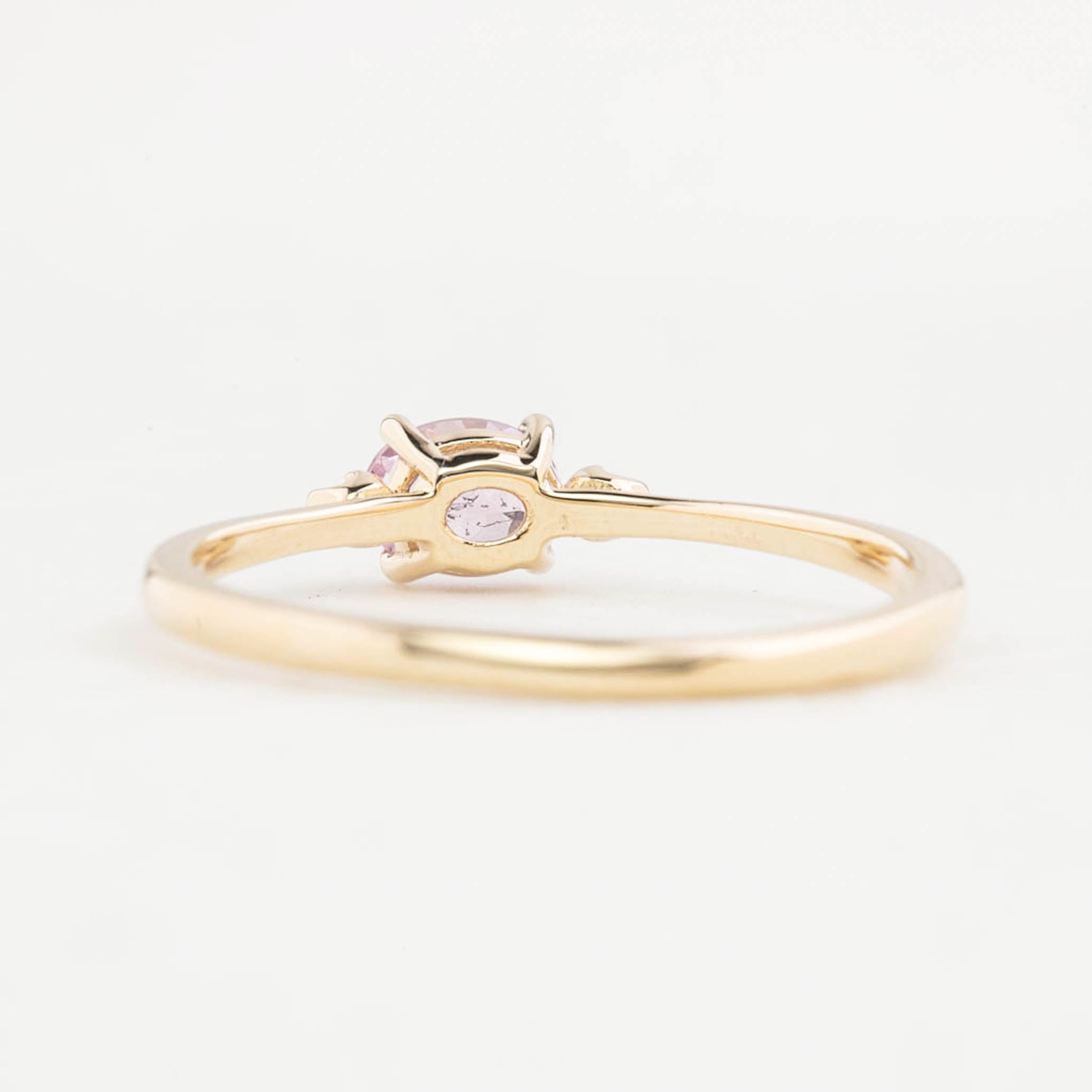 Back view of Emilie Ring featuring a 0.45ct East-West unheated Umba sapphire in 14k yellow gold.