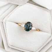 Olivia Ring 1.35ct Unheated Teal Blue Oval Queensland Sapphire (One of a kind), 14k yellow gold
