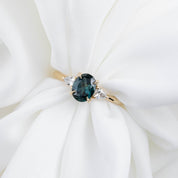 Olivia Ring 1.35ct Unheated Teal Blue Oval Queensland Sapphire (One of a kind), 14k yellow gold