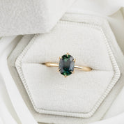 Floryn Ring 1.89ct Unheated Blue Green Oval Queensland Sapphire Ring, 14k Yellow Gold (One of a kind)